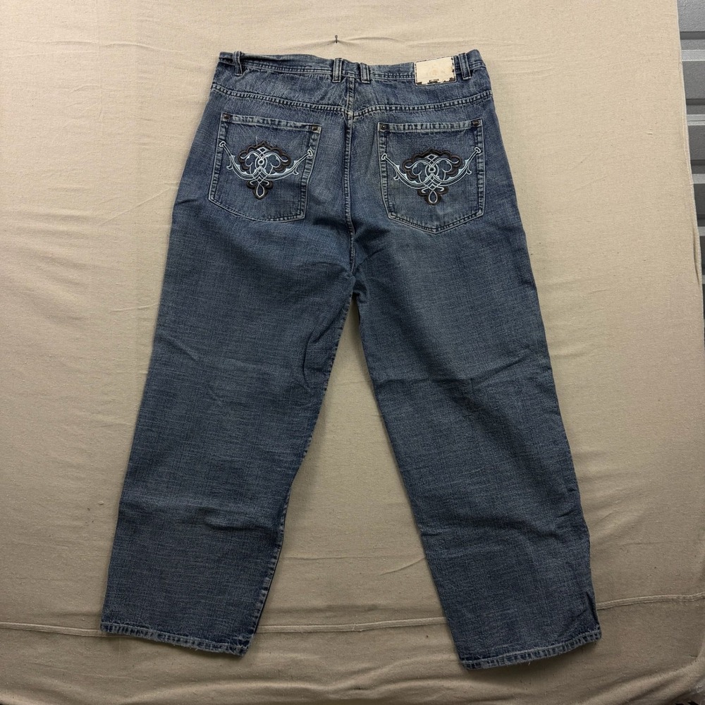 PJ Mark‎ Denim Jeans Mens 40 Blue Relaxed Wide Leg Embroidered Y2K Streetwear